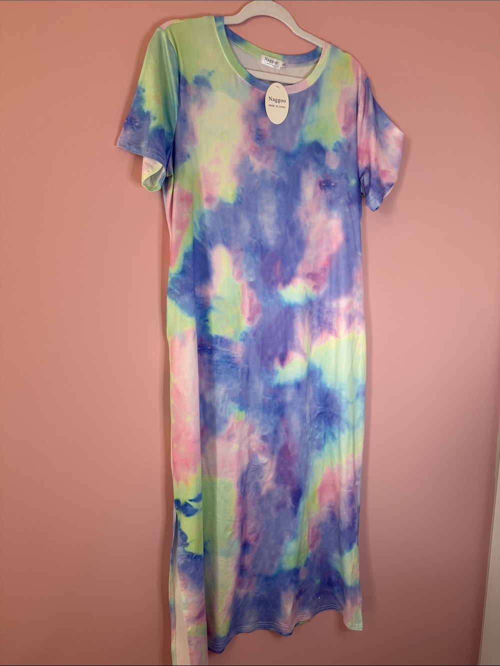 Tie-Dye Short Sleeve Maxi Dress - Pastel Multi
